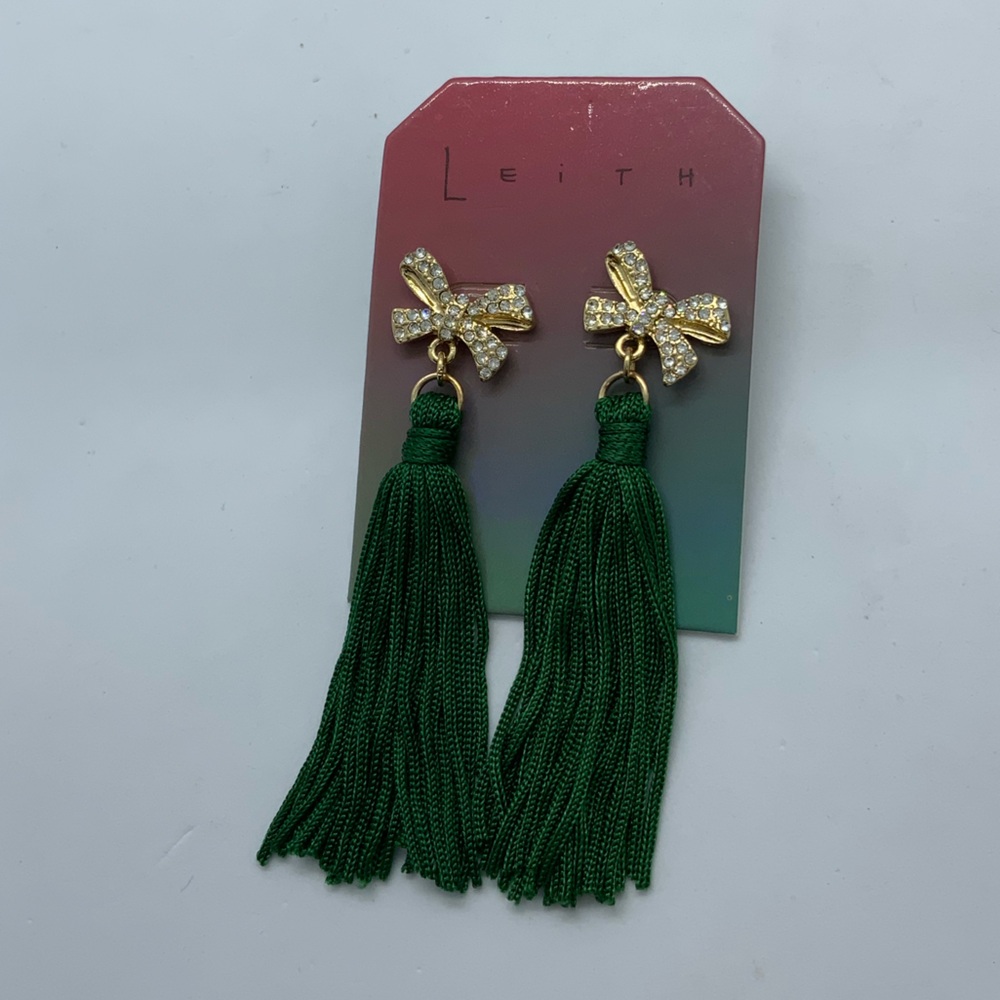 Leith Elegant Gold and Green Tassel Earrings